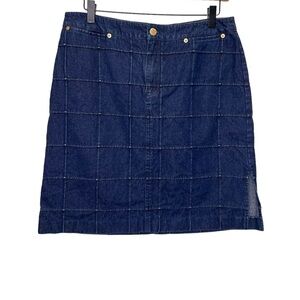 Lauren Ralph Lauren Windowpane Plaid Checkered Denim Blue Pencil Skirt Size 10